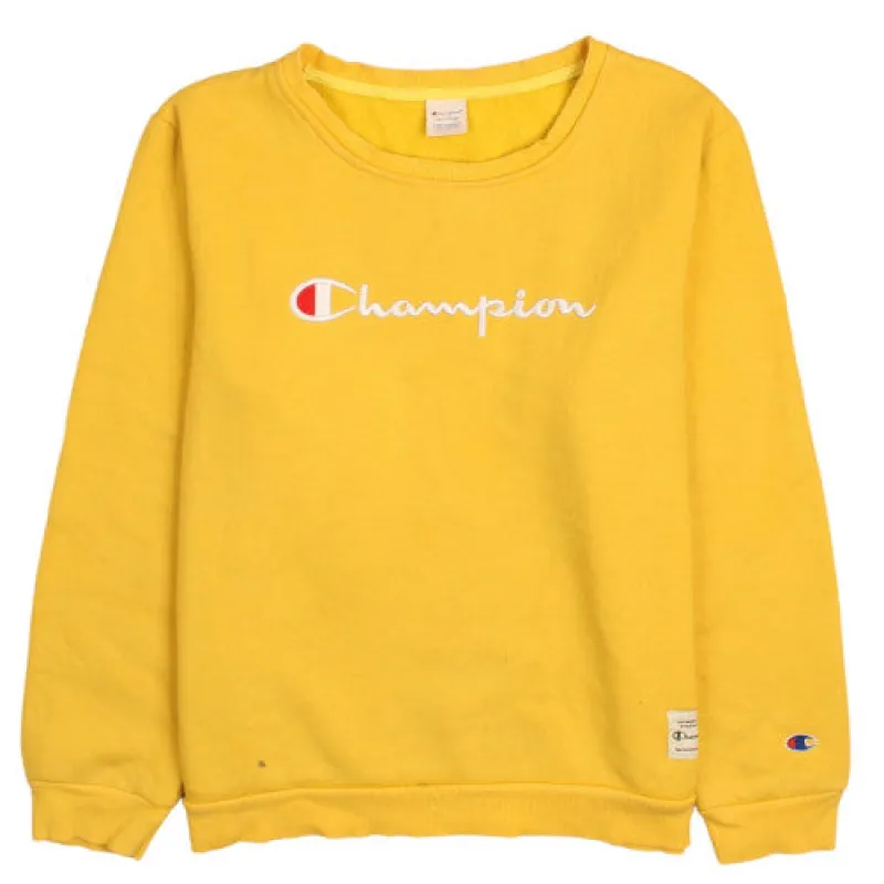 Champion Yellow Sweatshirt Women's XXLarge Embroidered Script Logo Ribbed Crewneck Pullover sold by Vintage Club