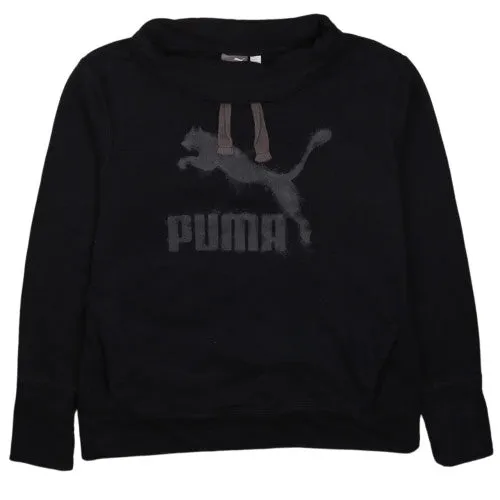 Puma Black Sweatshirt Women’s Large Printed Logo Funnel Neck Pullover Fleece Top sold by Vintage Club