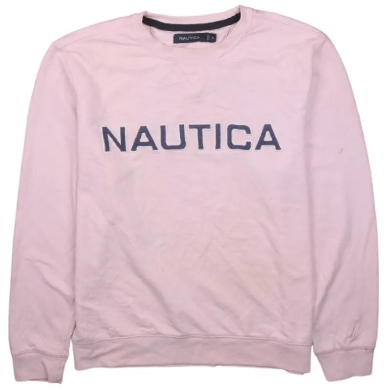 Vintage Nautica 90's Pink Crew Neck Sweatshirt Embroidered Medium M made by Nautica