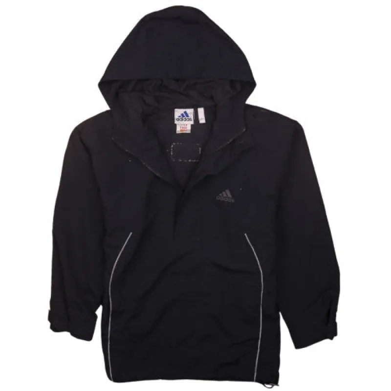 Adidas Women's 90's Black Large Hooded Half Zip Windbreaker Jacket sold by Vintage Club