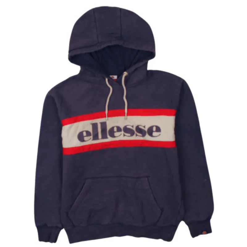 Ellesse 90's Navy Blue Spellout Hoodie Medium w/ Stripe Panel Classic sold by Vintage Club