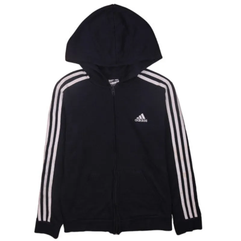 Adidas 90s Navy Blue Striped Sleeves Zip Hoodie Women's Small sold by Vintage Club