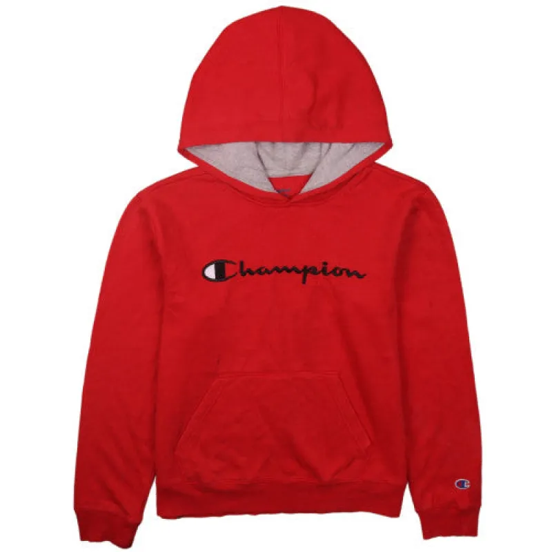 Champion Red Hoodie Women’s XLarge Embroidered Script Logo Front Pocket Pullover Sweatshirt sold by Vintage Club
