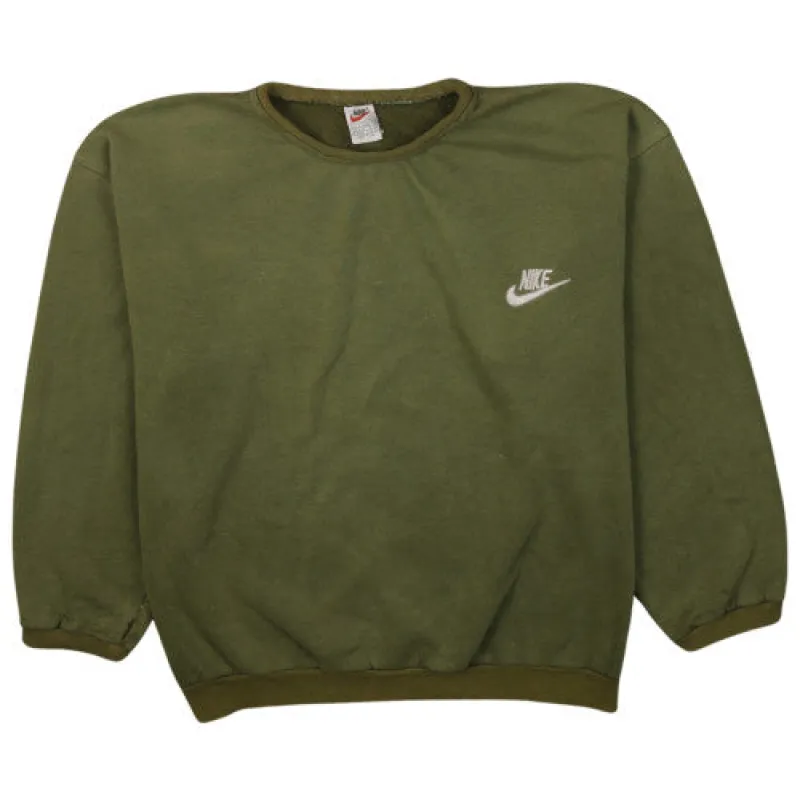 Nike Olive Green Sweatshirt Men’s XLarge Embroidered Swoosh Logo Crewneck Pullover Fleece Top made by Nike