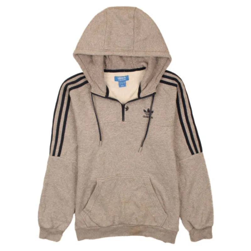 Adidas Grey Hoodie Men's Small Half Zip Trefoil Embroidered Logo Three Stripe Pullover sold by Vintage Club