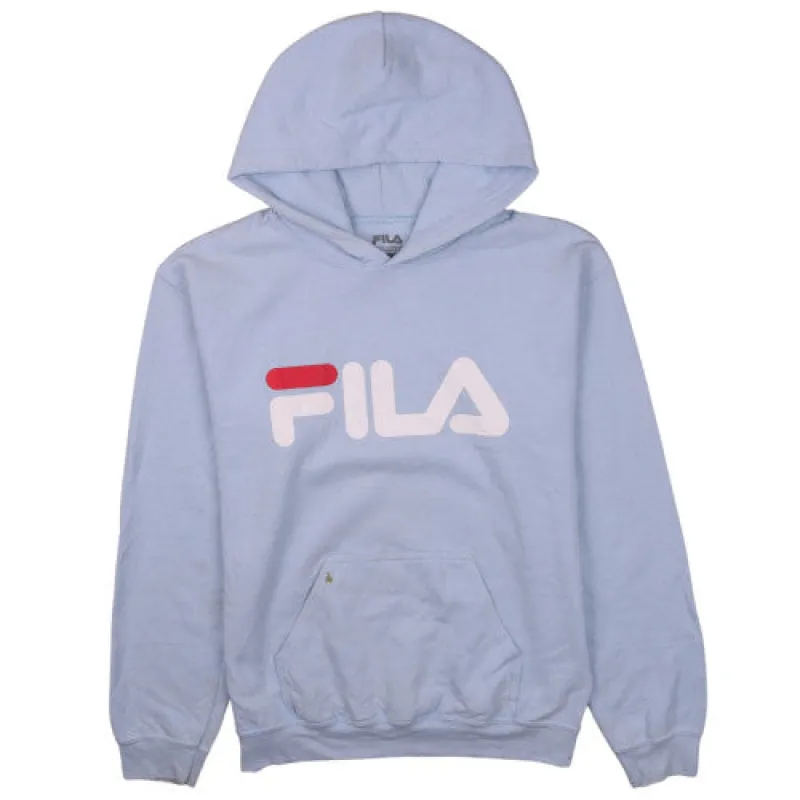 Fila Light Blue Hoodie Men's Small Printed Logo Front Pouch Pocket Pullover Sweatshirt made by Fila