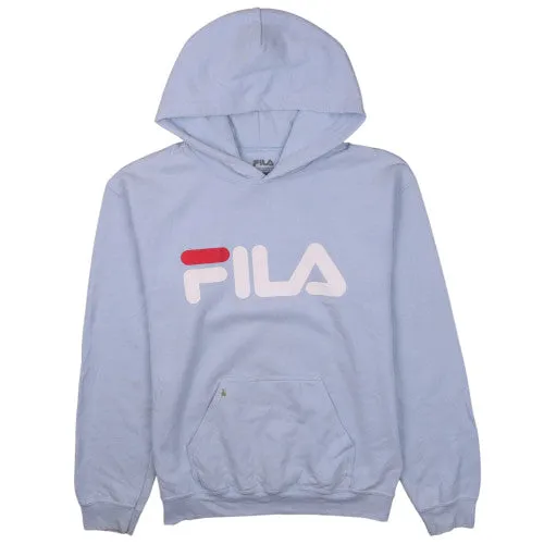 Fila Light Blue Hoodie Men's Small Printed Logo Front Pouch Pocket Pullover Sweatshirt sold by Vintage Club