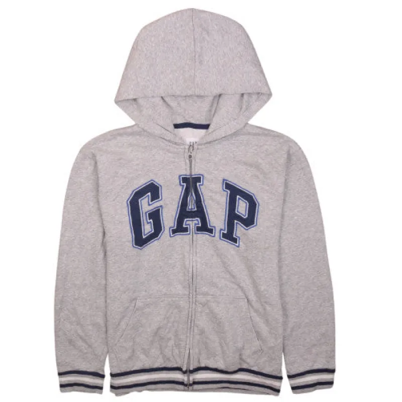 Gap Grey Full Zip Hoodie Women's XXLarge GAP Logo Stripe Hem Casual Sweatshirt Top made by GAP