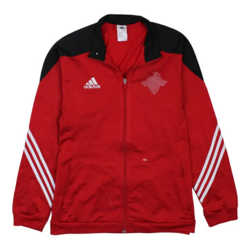 Adidas Red Black Track Jacket Men’s XLarge Three Stripe Sleeves Embroidered Logo Outerwear sold by Vintage Club
