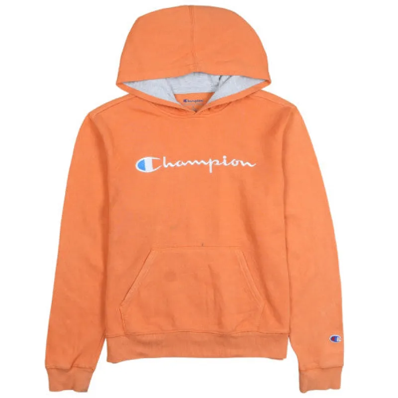 Champion 90's Orange Spellout XLarge Hoodie Women's Retro Pullover sold by Vintage Club