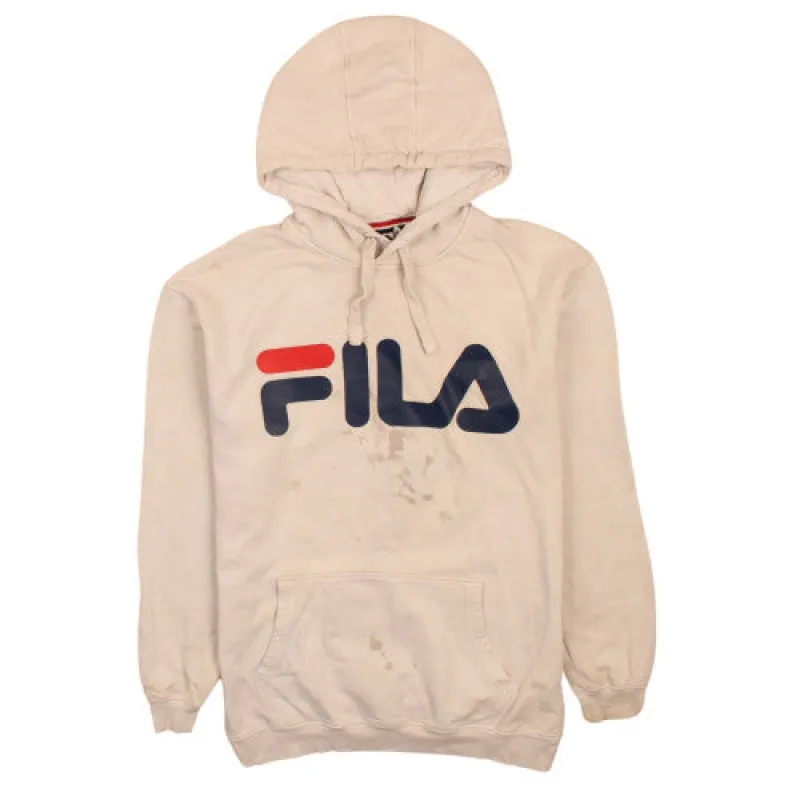 Fila Off White Hoodie Men's Medium Big Logo Printed Front Pocket Pullover Sweatshirt made by Fila