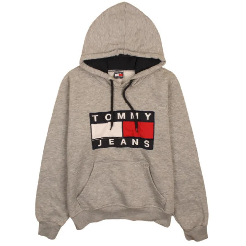 Tommy Hilfiger XXL Grey 90s Hoodie Spellout Flag Logo Women’s 2XL sold by Vintage Club