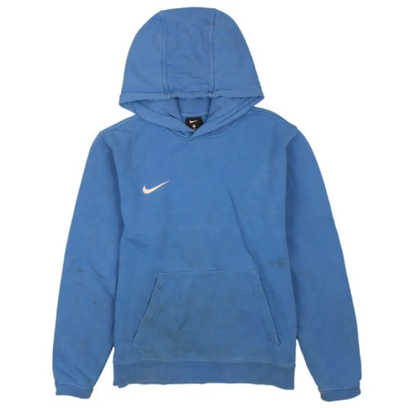 Vintage Nike 90s Blue Swoosh Pullover Hoodie - Medium Relaxed Fit made by Nike