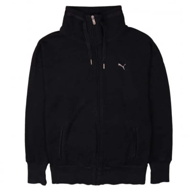 Puma Black Full Zip Sweatshirt Women’s Small High Neck Embroidered Logo Pockets Jacket Top sold by Vintage Club