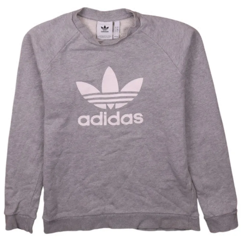 Adidas Grey Sweatshirt Men's Small Printed Trefoil Logo Crewneck Pullover Fleece Top sold by Vintage Club