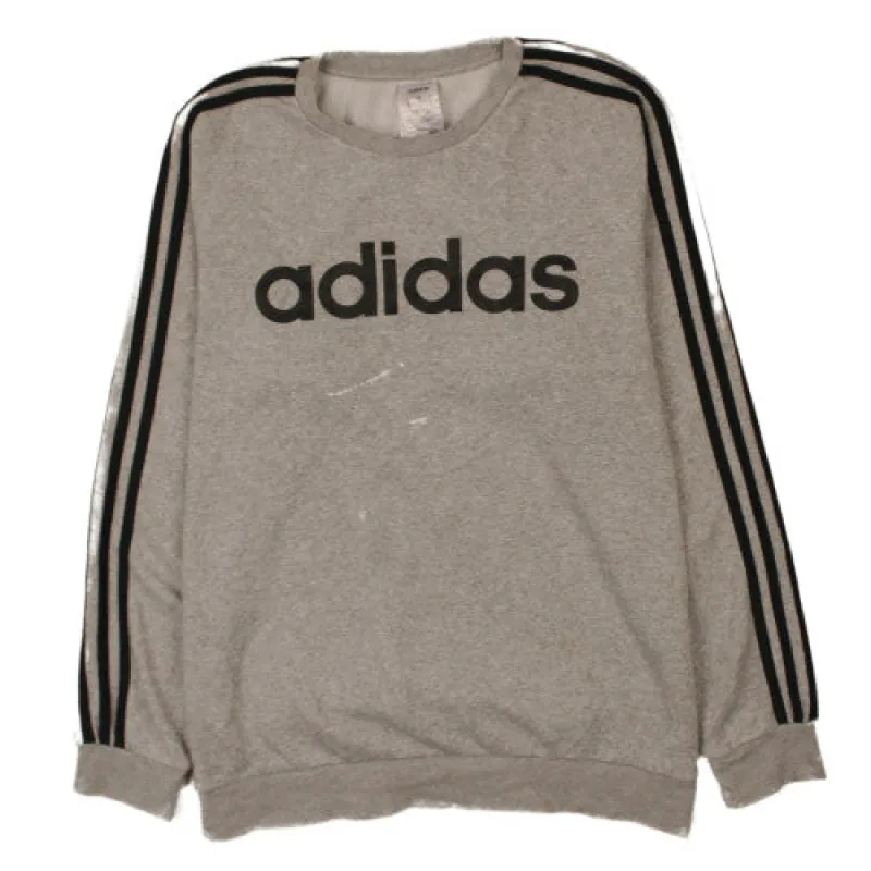 Adidas 90s Grey Spellout Crewneck Sweatshirt 3 Stripe Sleeves L sold by Vintage Club
