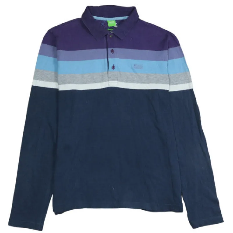 HUGO BOSS 90s Navy Multi Stripe Long Sleeve Polo Shirt Men's L sold by Vintage Club