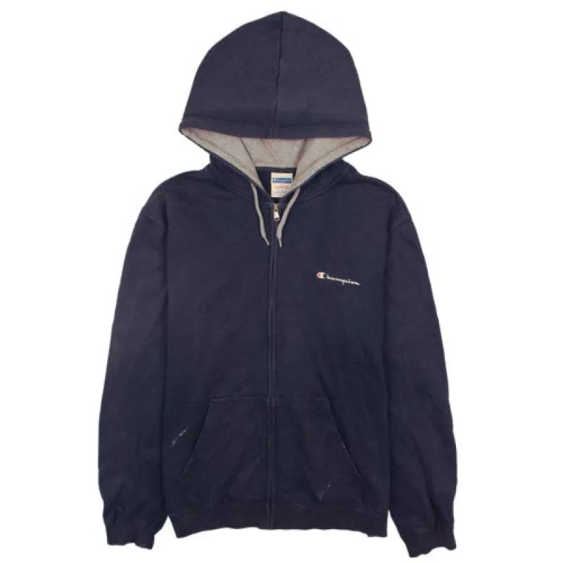 Champion Navy Blue Hoodie Men's Large Embroidered Chest Logo Full Zip Sweatshirt sold by Vintage Club