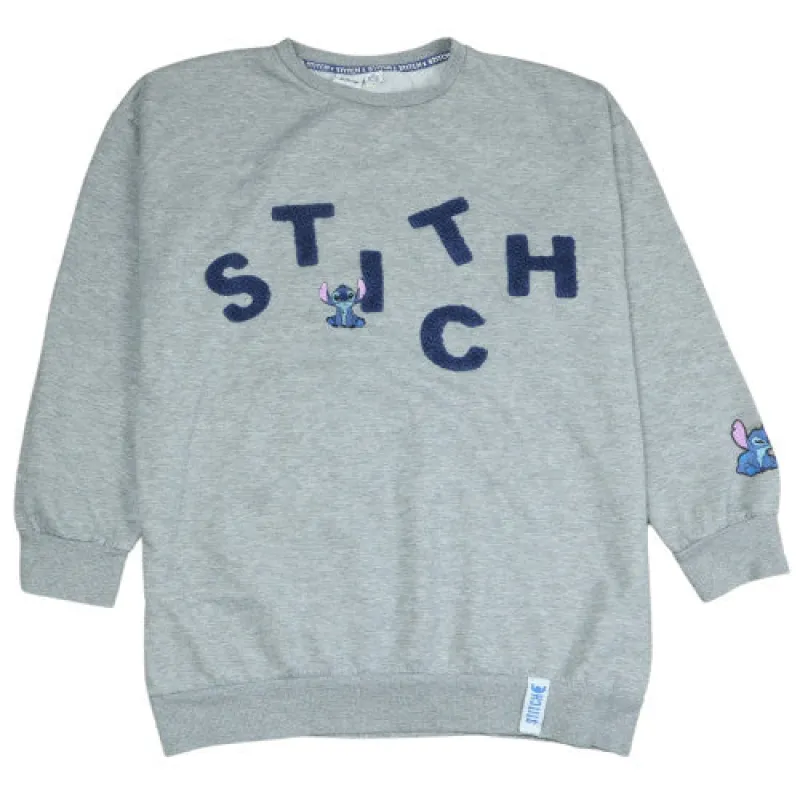 Disney Grey Stitch Sweatshirt Women's Medium Fleece Applique Logo Crewneck Pullover Top sold by Vintage Club