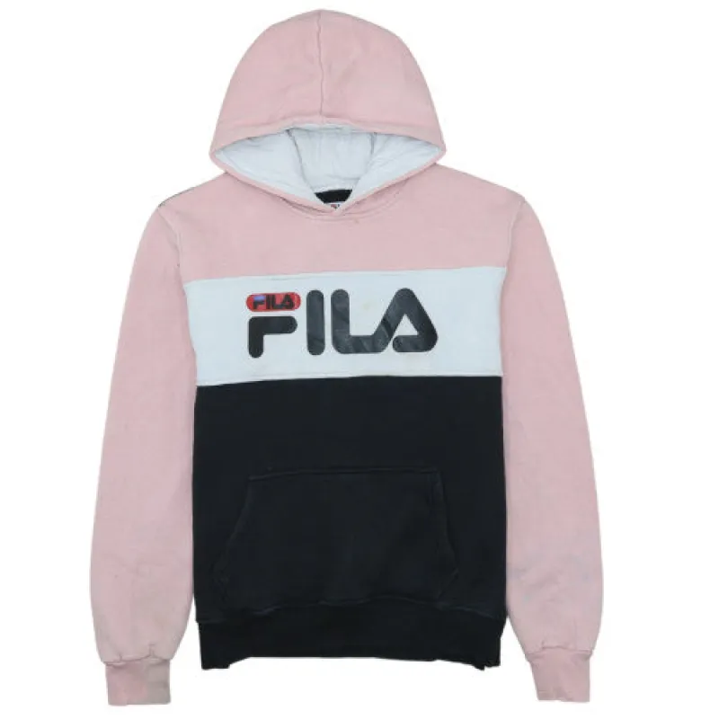Fila 90's Spellout XL Color Block Hoodie Pink Black Sweatshirt made by Fila