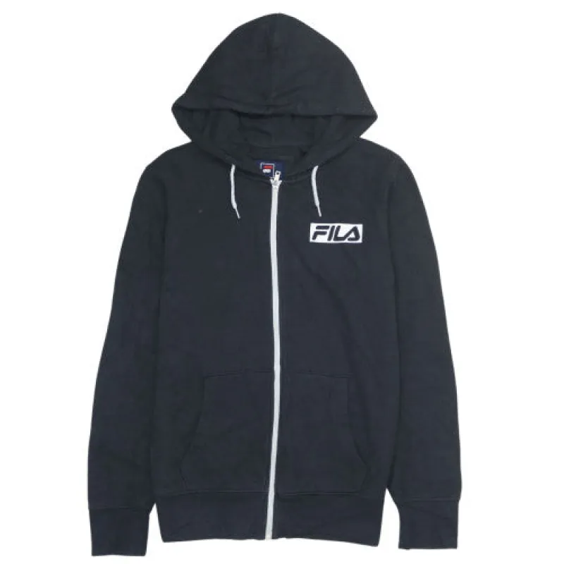 Fila 90s Vintage Black Full Zip Hoodie Men's Small, Drawstring Pockets made by Fila