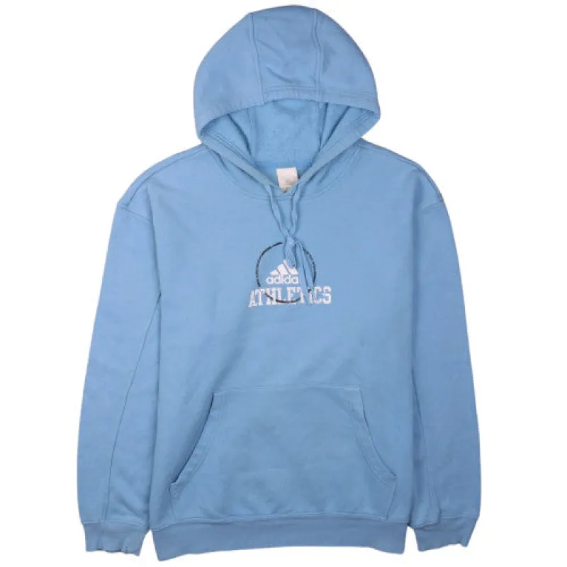 Adidas Light Blue Hoodie Men’s Large Printed Athletics Logo Front Pocket Pullover Sweatshirt sold by Vintage Club