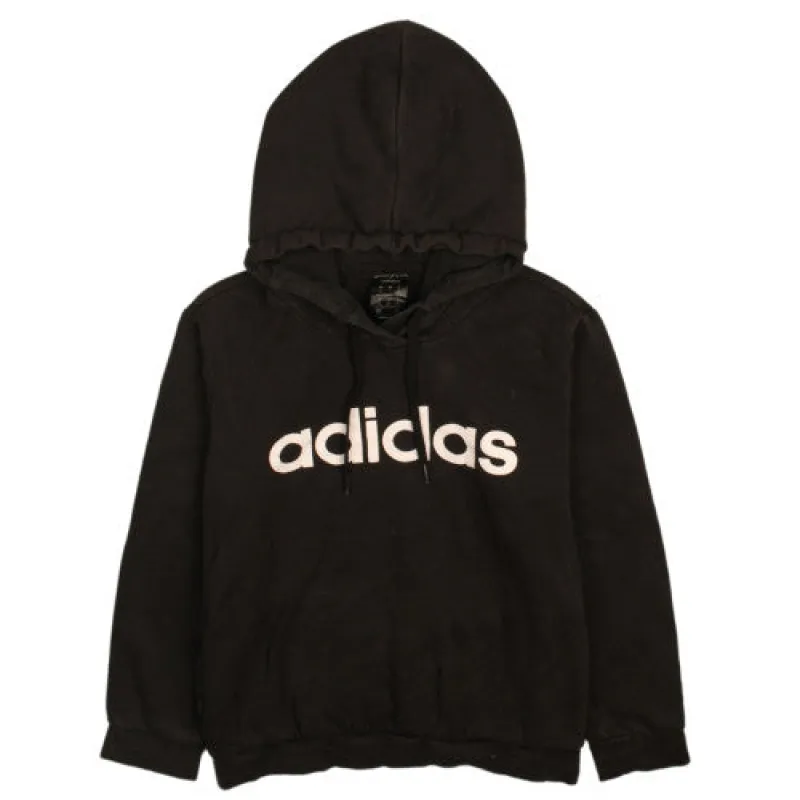 Adidas Black Hoodie Women’s Medium Printed Logo Drawstring Hood Pullover Sweatshirt made by Adidas