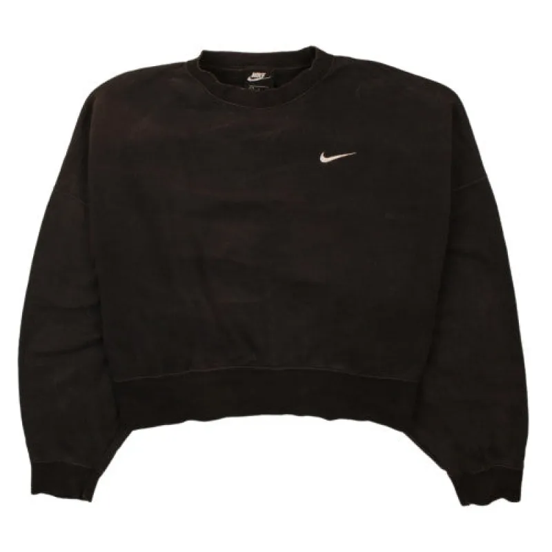Nike Faded Black Sweatshirt Women's Large Embroidered Swoosh Cropped Fit Crewneck Pullover sold by Vintage Club