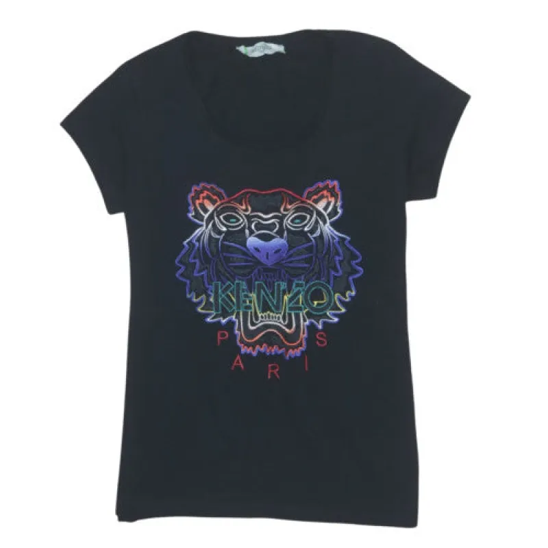 Kenzo 90's Black Spellout T-Shirt Small w/ Multicolor Tiger Logo sold by Vintage Club