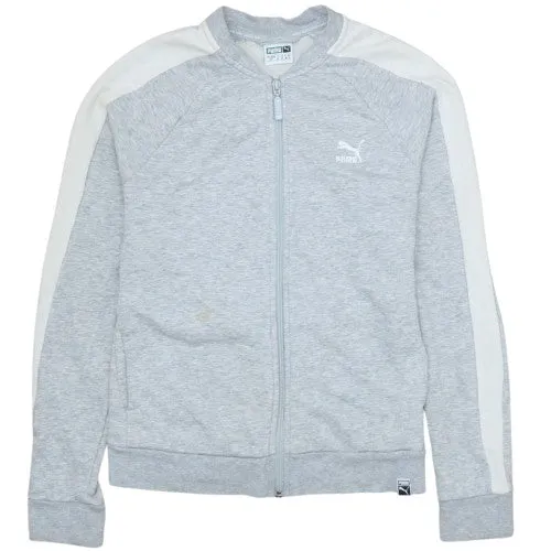 Puma Light Grey Track Jacket Women's Small Zip Front White Sleeve Stripes Embroidered Logo Outerwear sold by Vintage Club