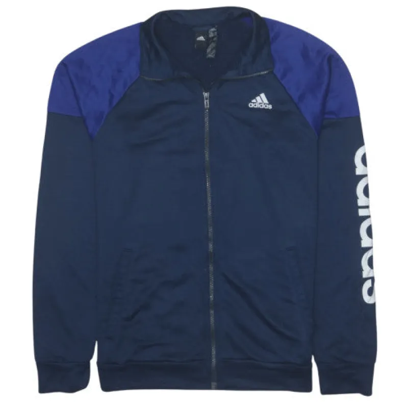 Adidas Navy Blue Track Jacket Men's Small Full Zip Logo Sleeve Print Sports Top sold by Vintage Club