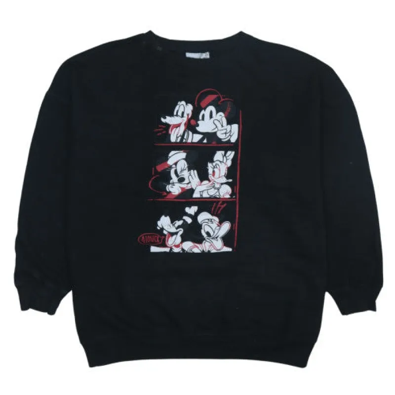 Vintage Disney 90s Women's Crewneck Sweatshirt Black Mickey & Friends M made by Disney
