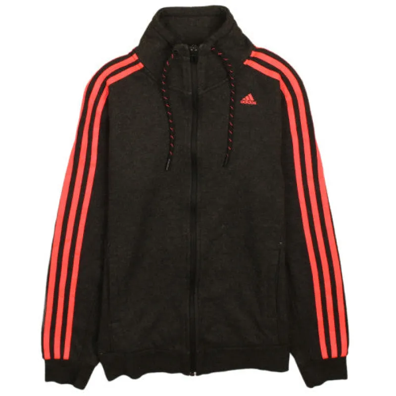 Adidas Dark Charcoal Zip Jacket Women's Small Pink Three Stripe Sleeves Embroidered Logo Track Top sold by Vintage Club