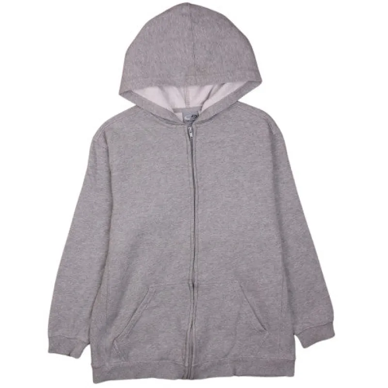 Champion Light Grey Zip Hoodie Women's Large Minimal Logo Split Pockets Fleece Top sold by Vintage Club