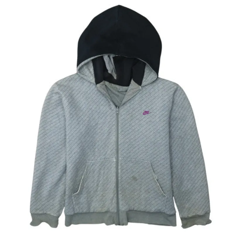 Nike Grey Full Zip Hoodie Men's XLarge Embroidered Purple Logo Diagonal Stripe Sweatshirt made by Nike