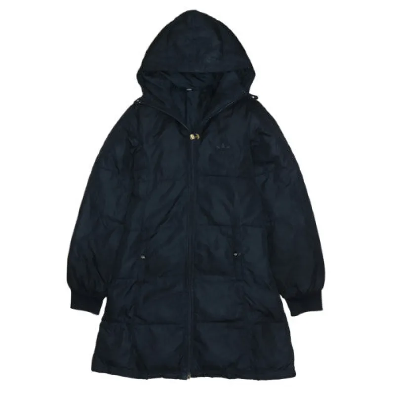 Adidas Black Hooded Puffer Jacket Men's Small Full Zip Embroidered Logo Long Coat sold by Vintage Club