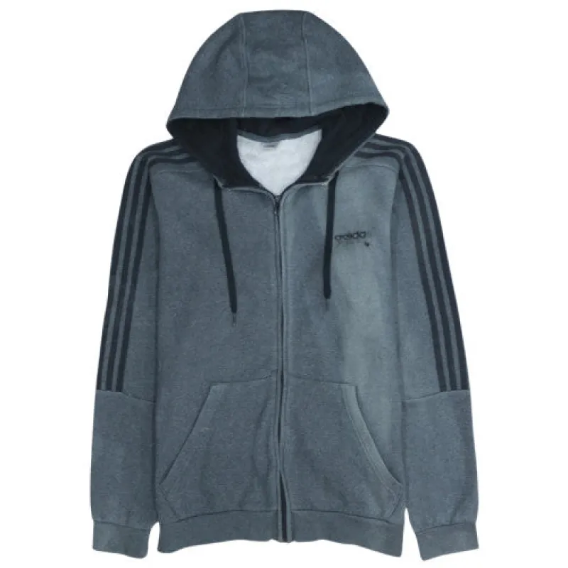 Adidas Charcoal Grey Hoodie Men's XLarge Full Zip Three Stripe Sleeves Printed Logo Sweatshirt made by Adidas