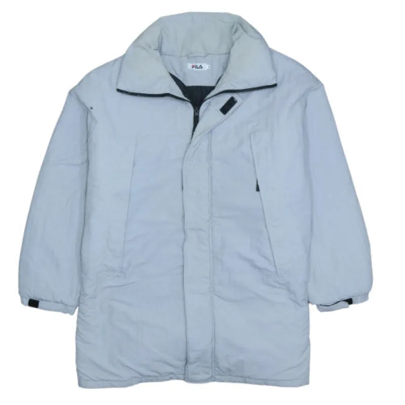 Fila Light Grey Longline Jacket Men's XLarge Zip Pockets High Collar Padded Coat Outerwear sold by Vintage Club