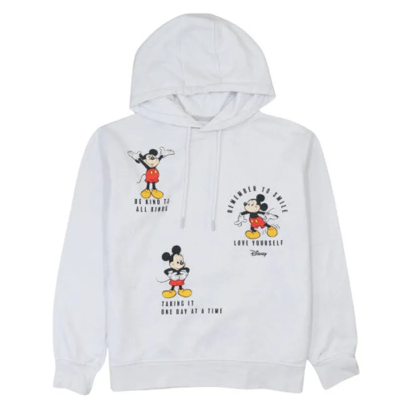 Disney White Hoodie Women’s XSmall Printed Mickey Mouse Graphic Slogan Pullover Sweatshirt sold by Vintage Club