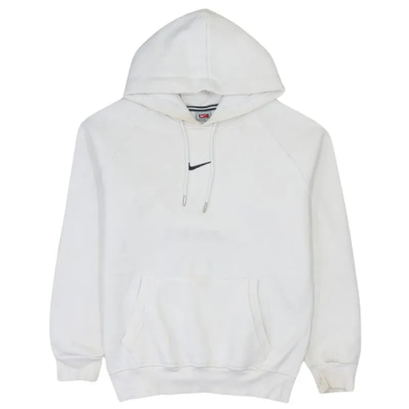 Nike White Hoodie Women’s XLarge Embroidered Swoosh Front Pocket Pullover Sweatshirt sold by Vintage Club