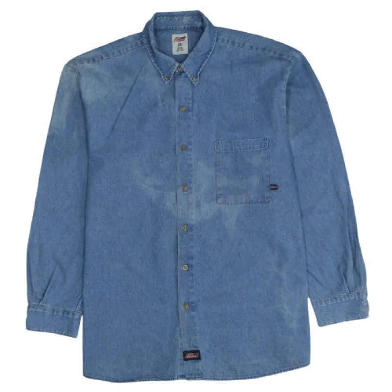 Dickies Light Blue Denim Shirt Men's XLarge Button Down Pocket Long Sleeve Workwear made by Dickies