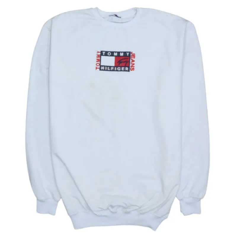 Tommy Hilfiger White Sweatshirt Women’s 3XL Embroidered Flag Logo Crewneck Pullover made by Tommy Hilfiger