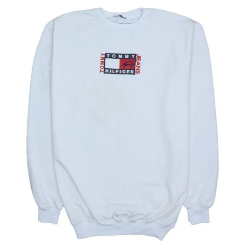Tommy Hilfiger White Sweatshirt Women’s 3XL Embroidered Flag Logo Crewneck Pullover sold by Vintage Club