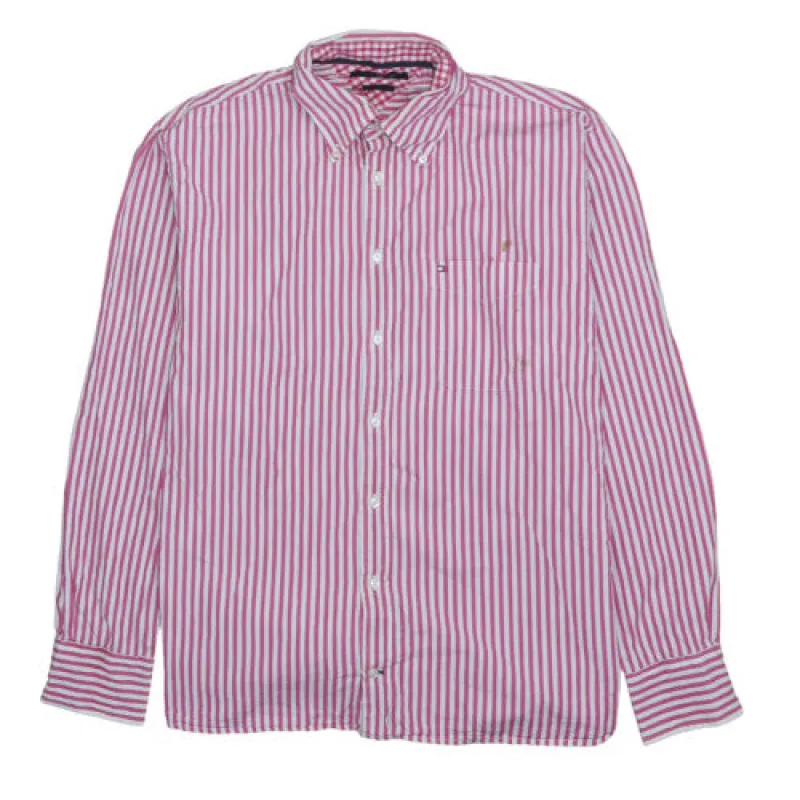 Tommy Hilfiger Pink White Stripe Shirt Men's Large Embroidered Chest Logo Button Down made by Tommy Hilfiger