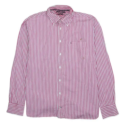 Tommy Hilfiger Pink White Stripe Shirt Men's Large Embroidered Chest Logo Button Down sold by Vintage Club