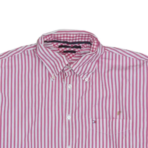Tommy Hilfiger Pink White Stripe Shirt Men's Large Embroidered Chest Logo Button Down sold by Vintage Club product image thumbnail 3