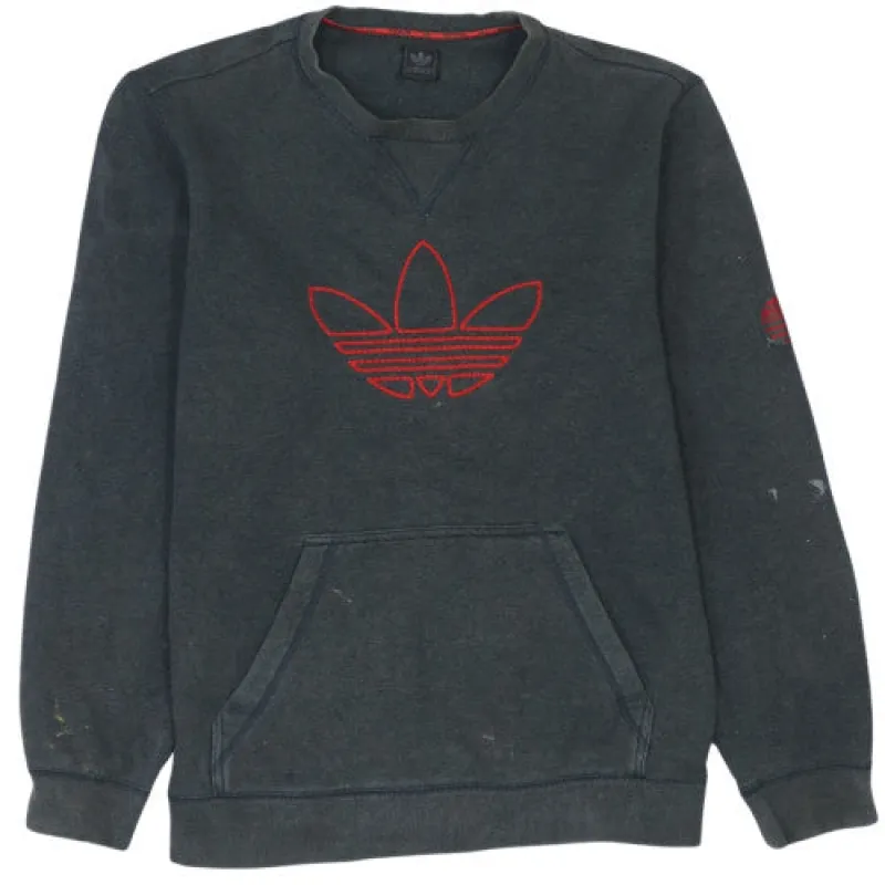 Adidas Black Sweatshirt Men's Medium Embroidered Trefoil Logo Front Pocket Pullover Jumper sold by Vintage Club