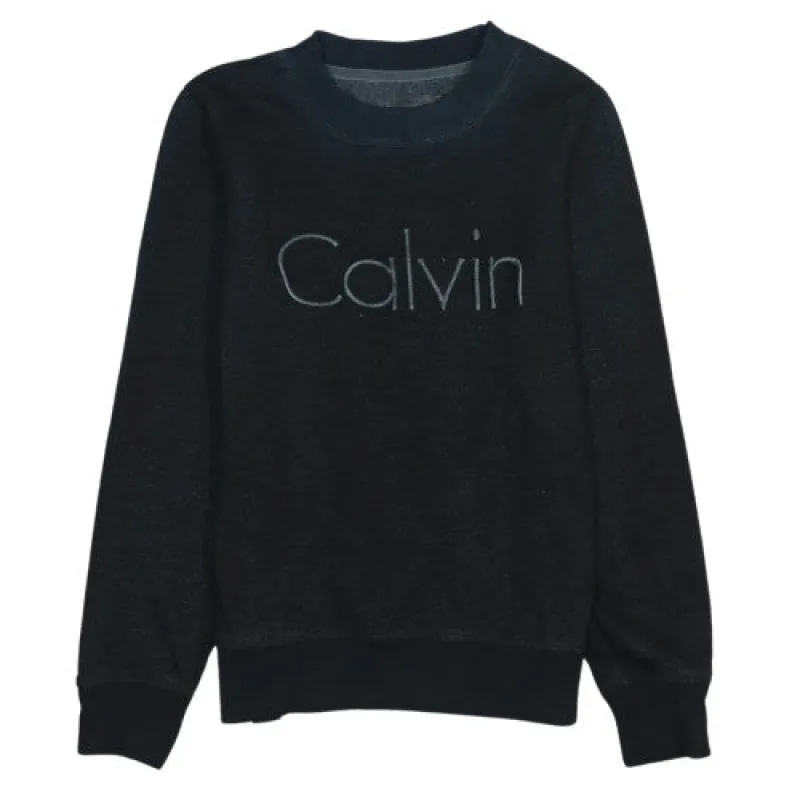 Calvin Klein Black Sweatshirt Men's XSmall Embroidered Calvin Logo Crewneck Pullover Top sold by Vintage Club