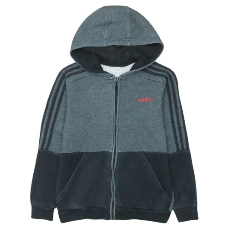 Adidas Grey Full Zip Hoodie Men's Small Three Stripe Sleeves Red Embroidered Logo Sweatshirt sold by Vintage Club