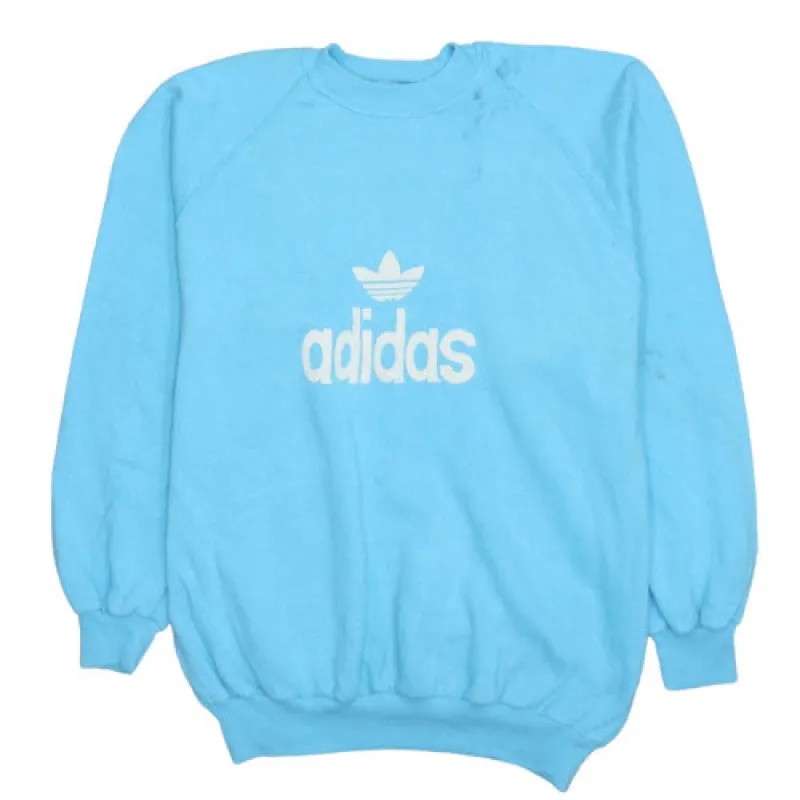 Adidas Light Blue Sweatshirt Men's XXLarge Printed Trefoil Logo Raglan Crewneck Pullover Top sold by Vintage Club